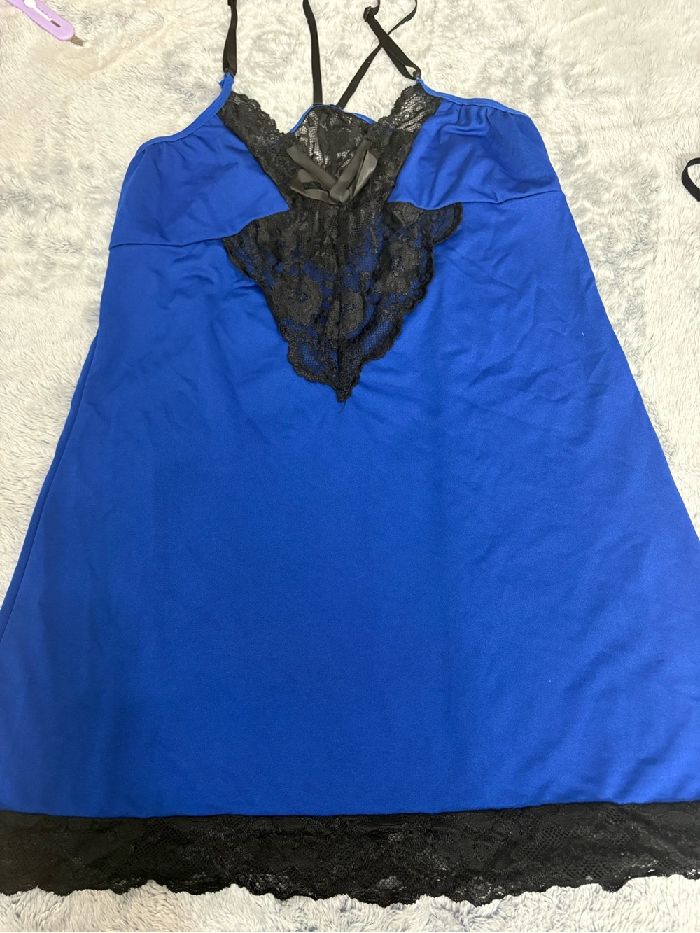 Royal Blue Lace-Trim Chemise with Black Accents